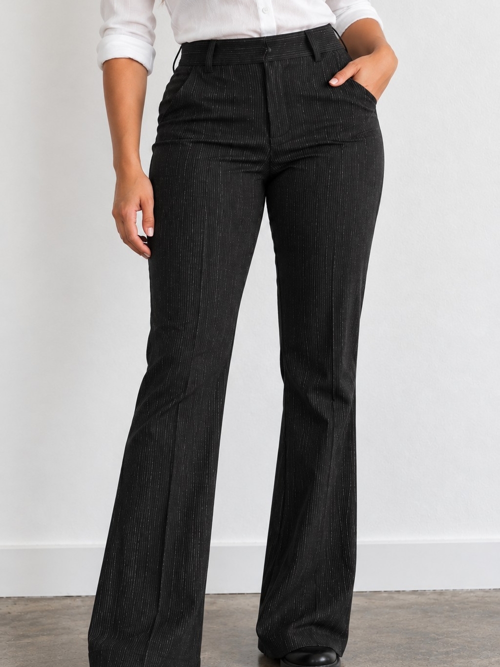 Style & Co. Black White Pinstripe Stretch Flare Dress Pants Size 10